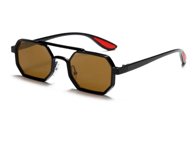 Lunettes de Soleil Polygonales Métal, Style Designer UV400 Unisexe