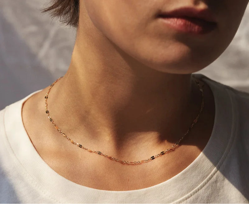Collar fino de acero inoxidable dorado - EManco Cadena doble minimalista, elegante estilo gargantilla