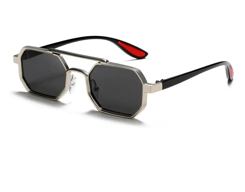 Lunettes de Soleil Polygonales Métal, Style Designer UV400 Unisexe
