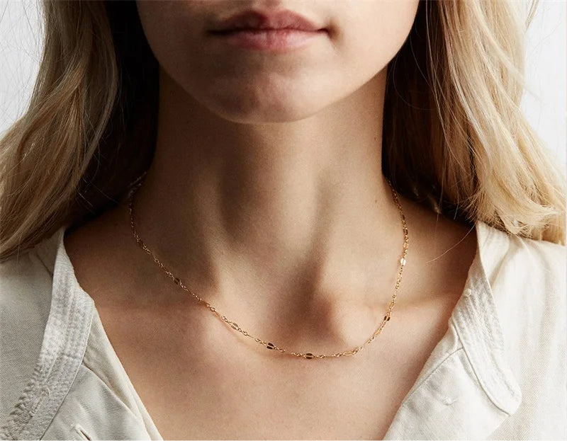 Collar fino de acero inoxidable dorado - EManco Cadena doble minimalista, elegante estilo gargantilla