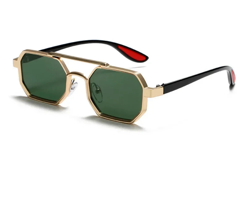 Lunettes de Soleil Polygonales Métal, Style Designer UV400 Unisexe