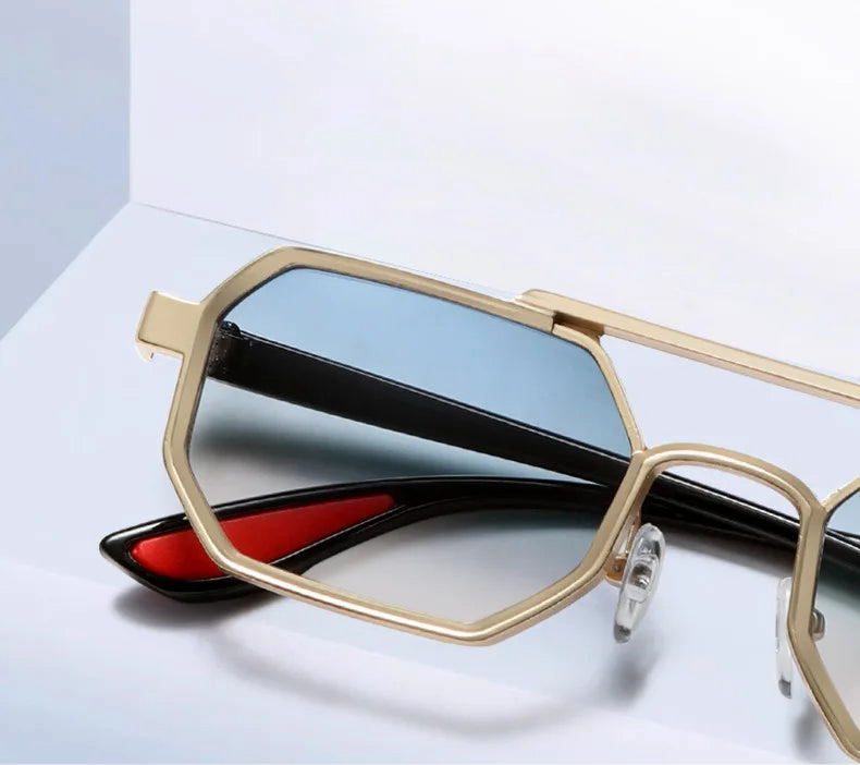 Lunettes de Soleil Polygonales Métal, Style Designer UV400 Unisexe