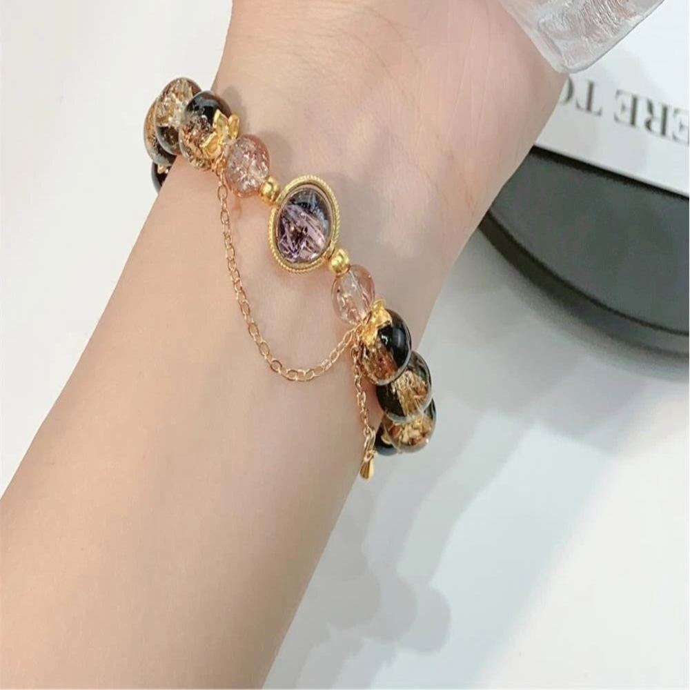 Bracelet Perles Noires Naturelles avec Pendentif Doré, Élégance et Énergie