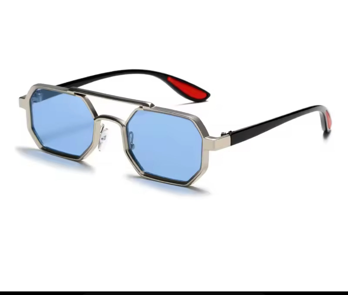 Lunettes de Soleil Polygonales Métal, Style Designer UV400 Unisexe