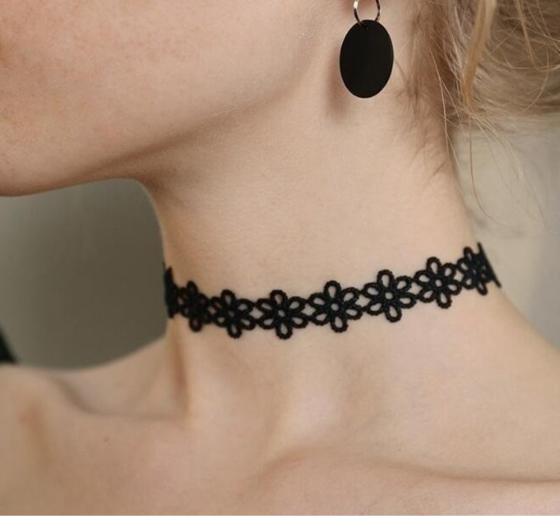 KISMIS - Juego de 6 gargantillas de encaje negro, collar elástico estilo gótico punk vintage, joyería para mujer, 1 juego