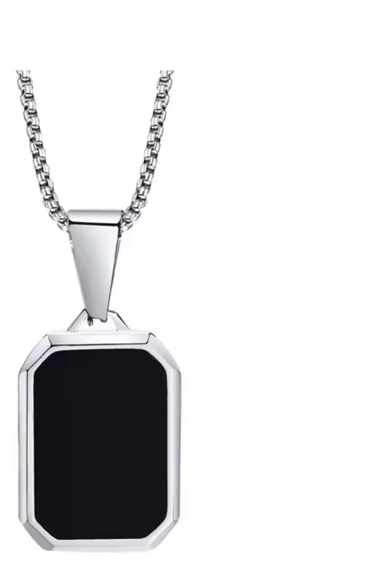 Collar con colgante cuadrado para hombre - Acero inoxidable resistente al agua, estilo minimalista