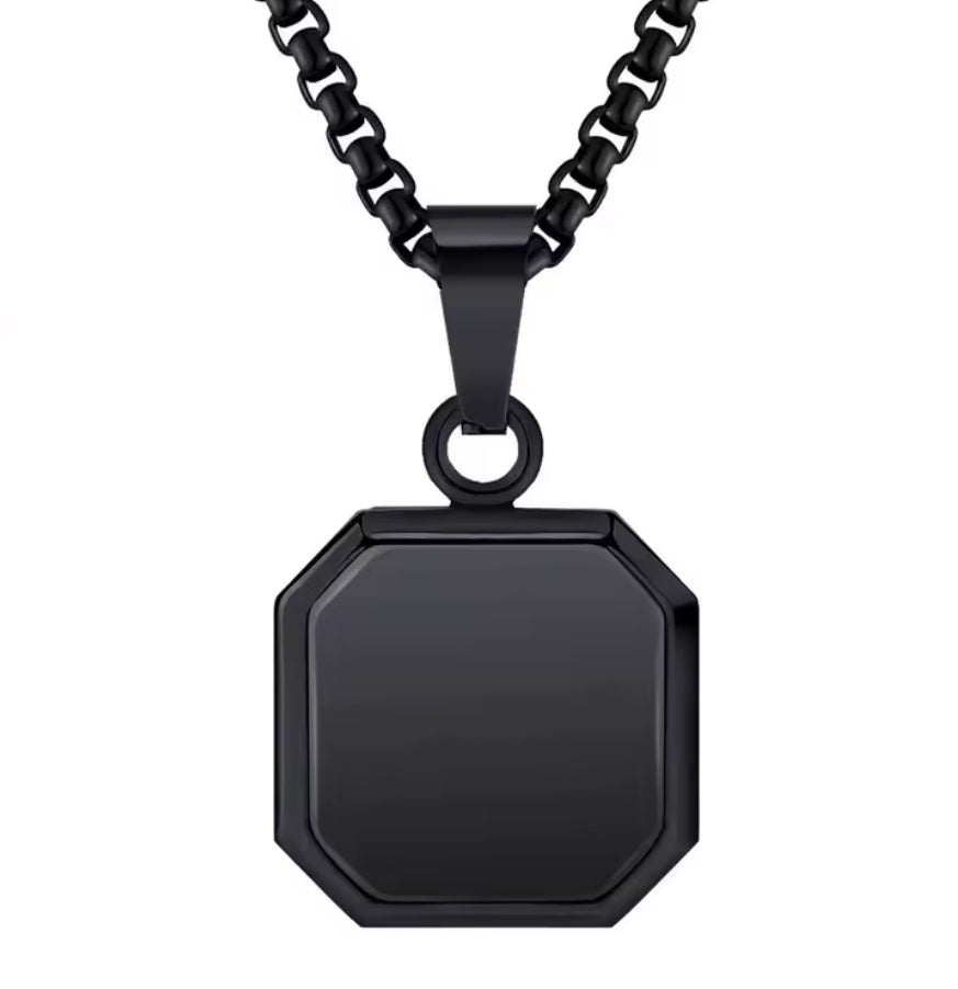 Collar con colgante cuadrado para hombre - Acero inoxidable resistente al agua, estilo minimalista