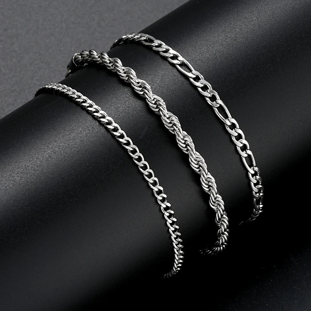 Bracelet chaîne Figaro punk en argent pour homme et femme