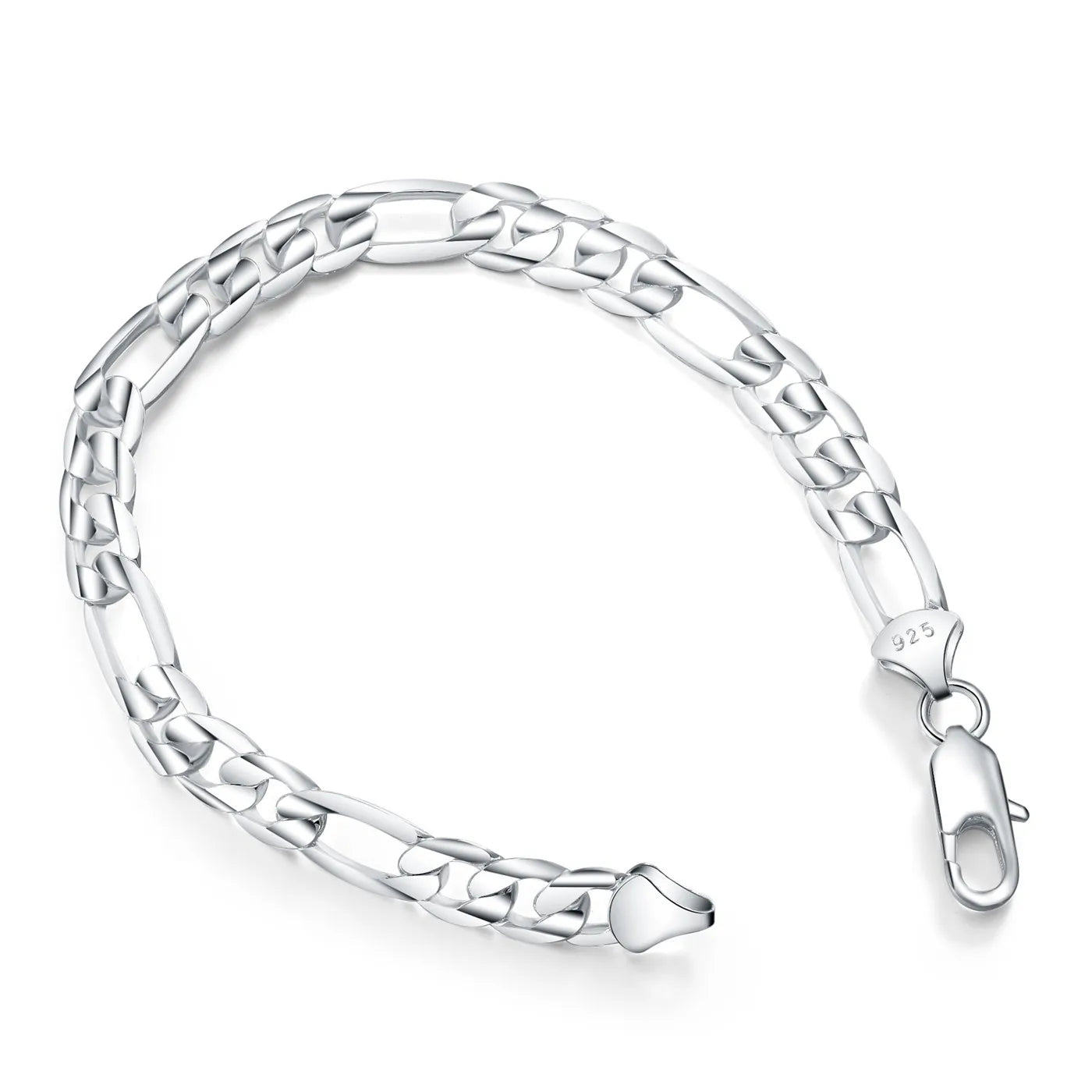 Bracelet chaîne Figaro punk en argent sterling 925 vue fond blanc