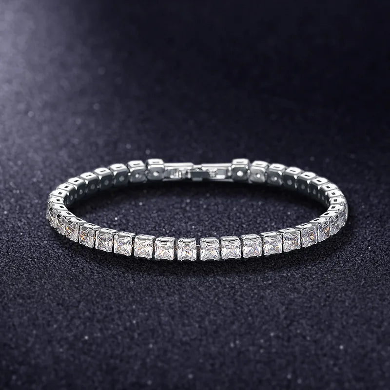 Bracelet duo doré, gourmette rectangulaire et zircon, style chic