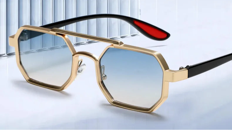 Lunettes de Soleil Polygonales Métal, Style Designer UV400 Unisexe