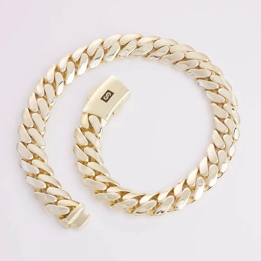 Chaîne cubaine plaqué or 14k avec fermoir sécurisé