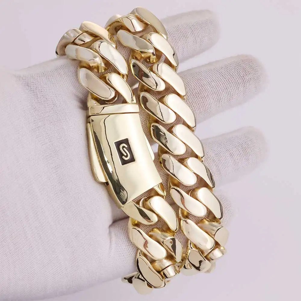 Chaîne Gourmette Cubaine Plaqué Or 14 Carats et Bracelet-Collier et bracelet-Héritage Chic -Heritage Chic