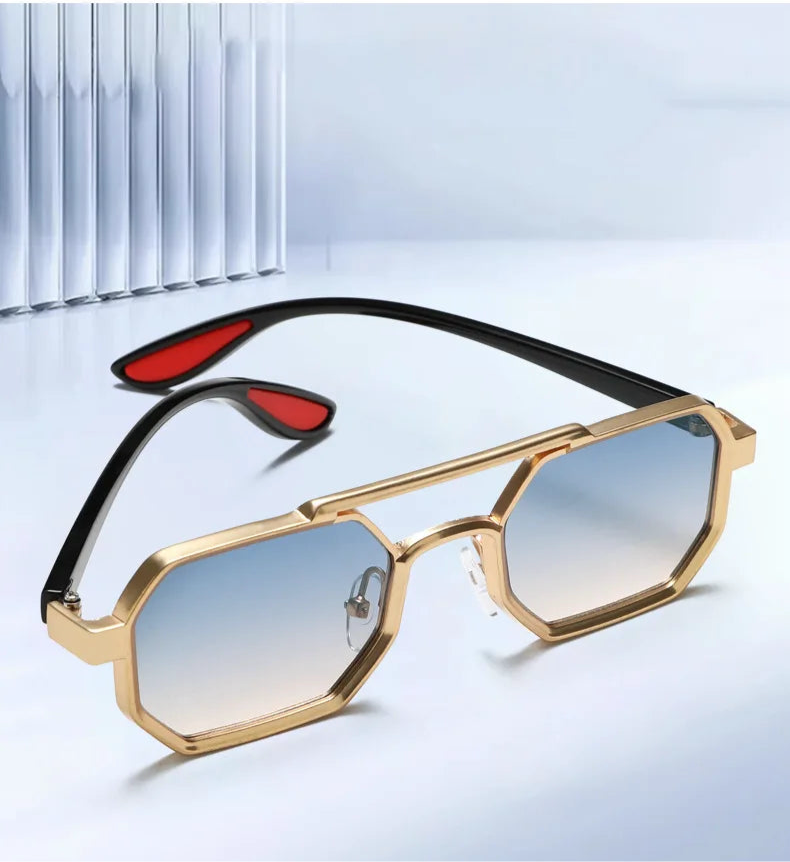 Lunettes de Soleil Polygonales Métal, Style Designer UV400 Unisexe