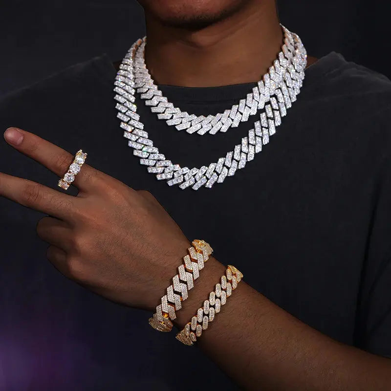 European and American Classic Style High-quality Necklace 16mm Diamond Cuban Link Chain Hiphop Trend Rapper's Jewelry Necklace Heritage Chic