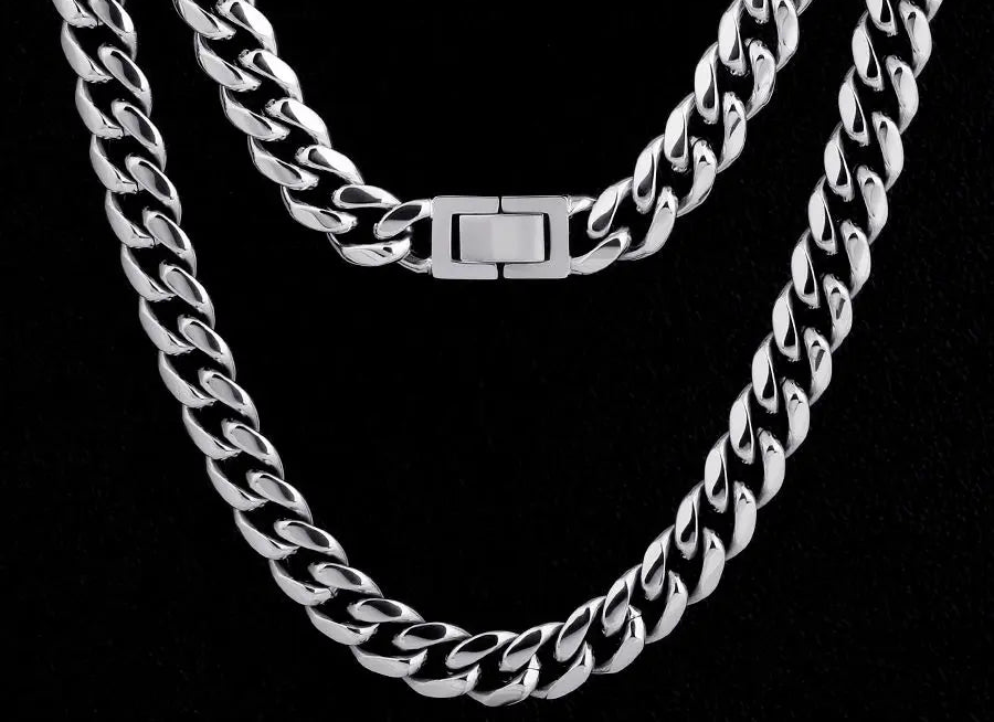 Cadena de eslabones cubanos Miami – Acero inoxidable chapado en oro de 18 quilates (8-12 mm)