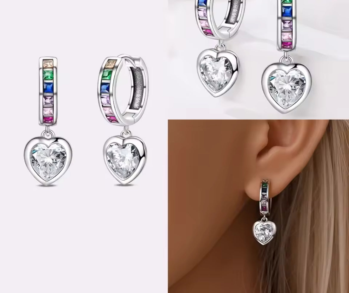 Boucles d’Oreilles Cœur en Argent 925 Certifié – Zircon Coloré Élégant 2025