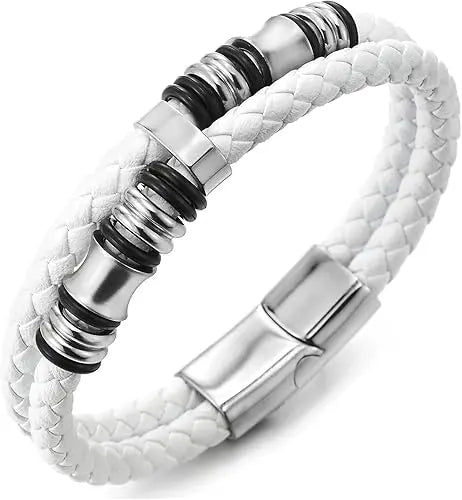 Bracelet Homme Double Cuir Tressé et Fermoir Magnétique – Style Sport & Urbain