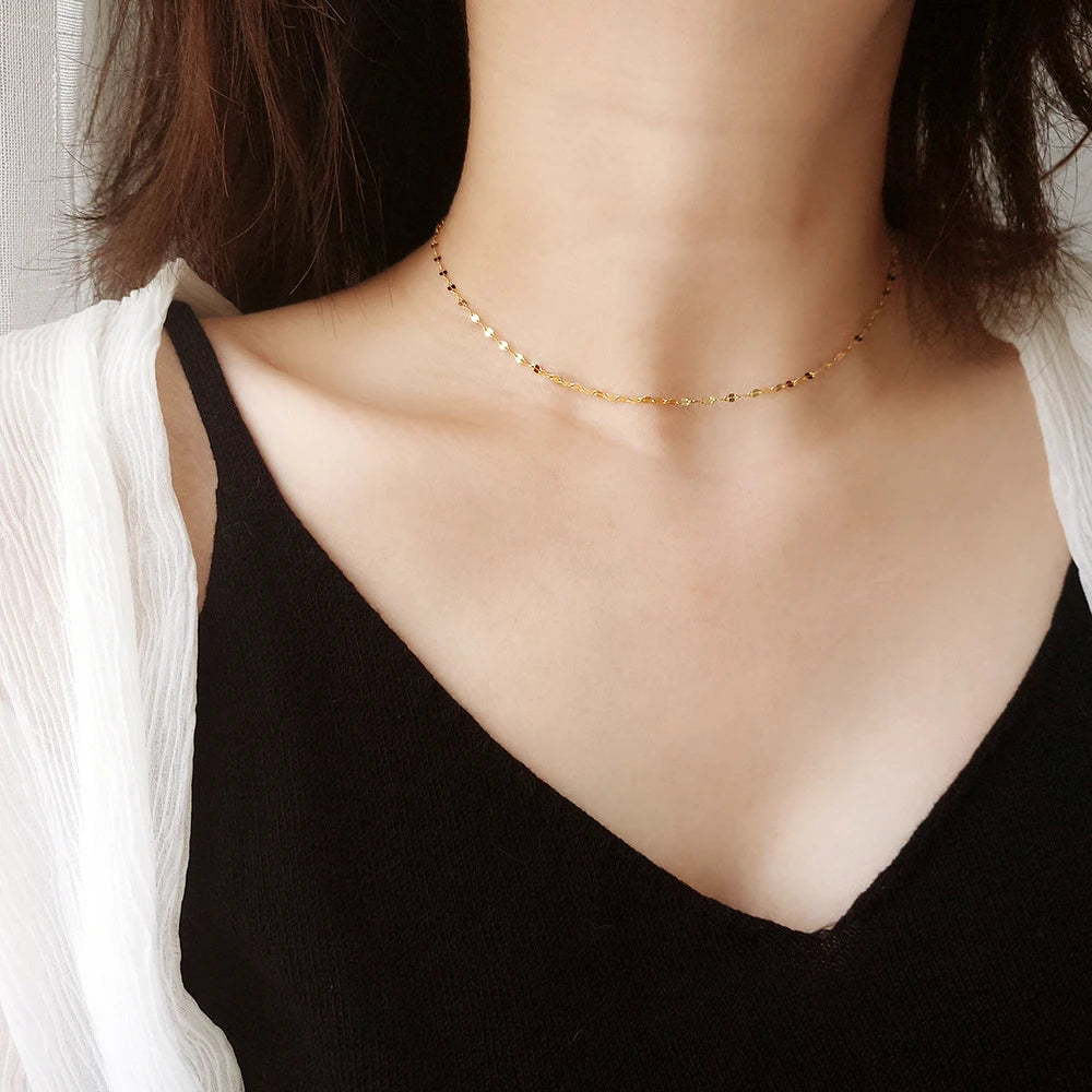 Collier chaîne ondulée en acier inoxydable – Finition dorée, style clavicule