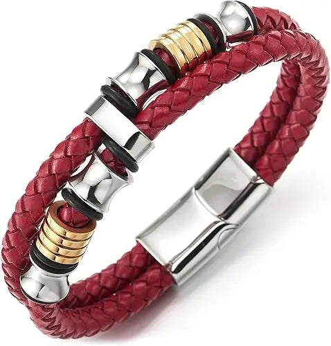 Bracelet Homme Double Cuir Tressé et Fermoir Magnétique – Style Sport & Urbain