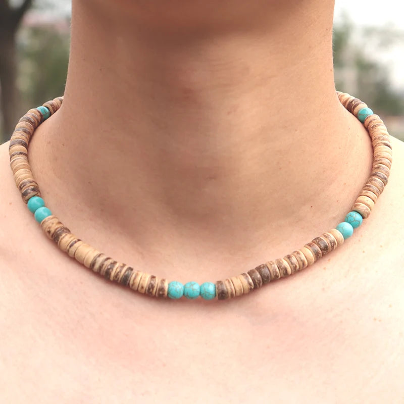 Collar de madera natural para hombre: gargantilla vintage y de meditación