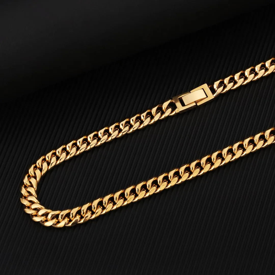 Cadena de eslabones cubanos Miami – Acero inoxidable chapado en oro de 18 quilates (8-12 mm)