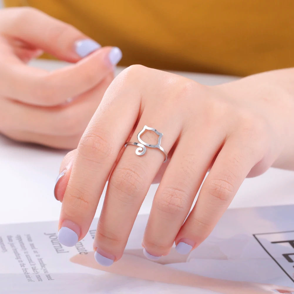 Bague Ajustable Fantaisie, Acier Inoxydable Argenté, Motifs Originaux pour Femmes Adultes