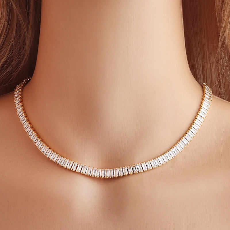Ensemble Collier et Boucles Zircon Choker Cubique Femme