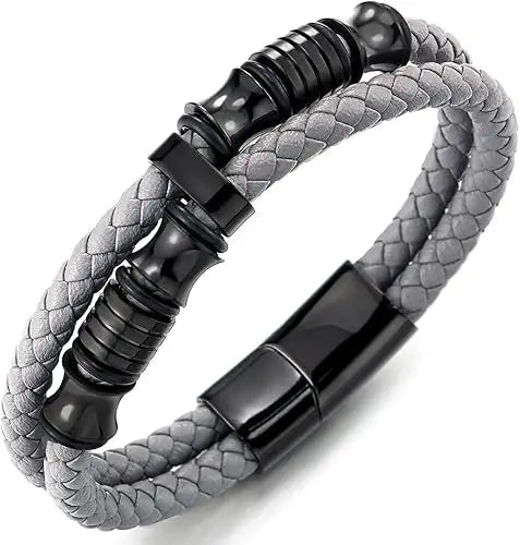 Bracelet Homme Double Cuir Tressé et Fermoir Magnétique – Style Sport & Urbain