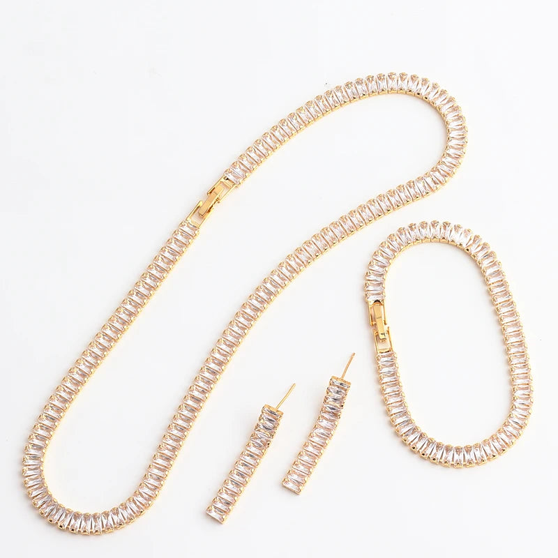 Ensemble Collier et Boucles Zircon Choker Cubique Femme