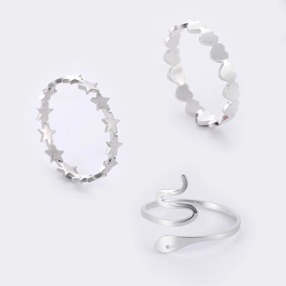 Bague Ajustable Fantaisie, Acier Inoxydable Argenté, Motifs Originaux pour Femmes Adultes