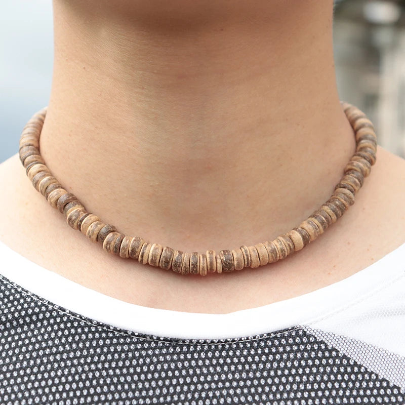 Collar de madera natural para hombre: gargantilla vintage y de meditación