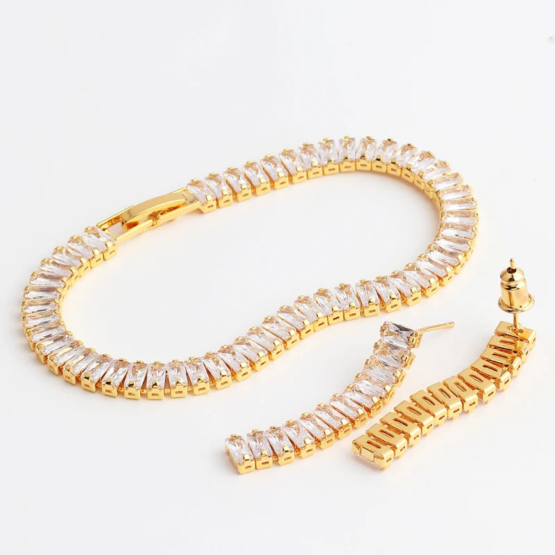 Ensemble Collier et Boucles Zircon Choker Cubique Femme