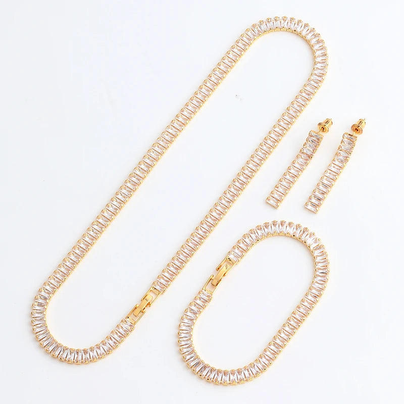 Ensemble Collier et Boucles Zircon Choker Cubique Femme