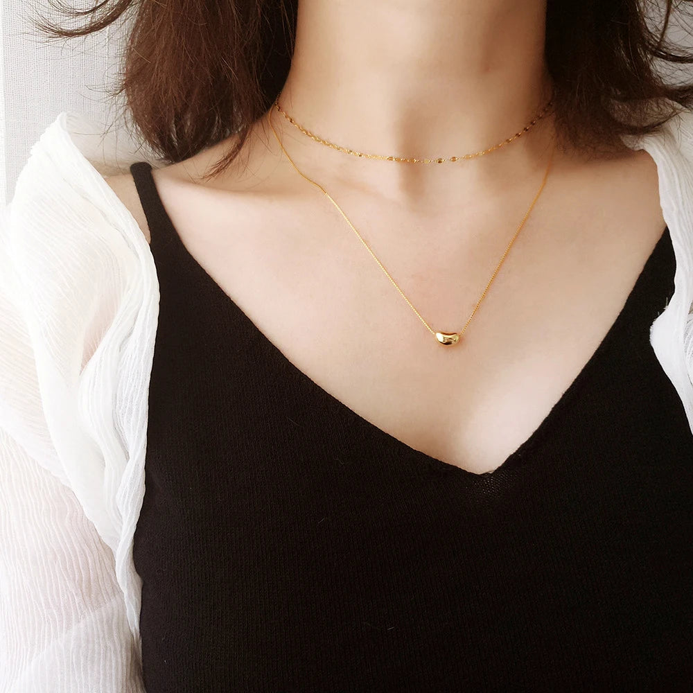 Collier chaîne ondulée en acier inoxydable – Finition dorée, style clavicule