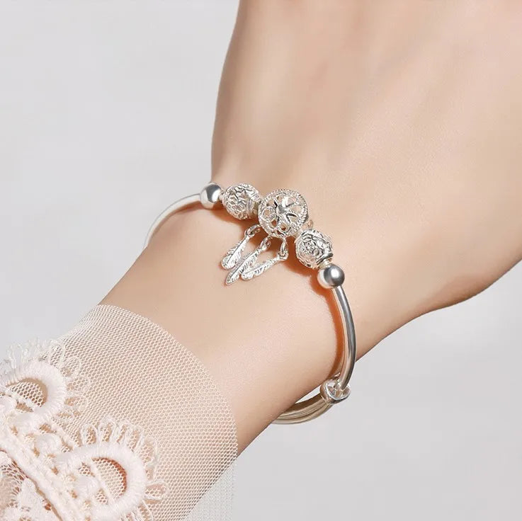Bracelet Capteur de Rêves Argent 925–Perles,pampille Bohème