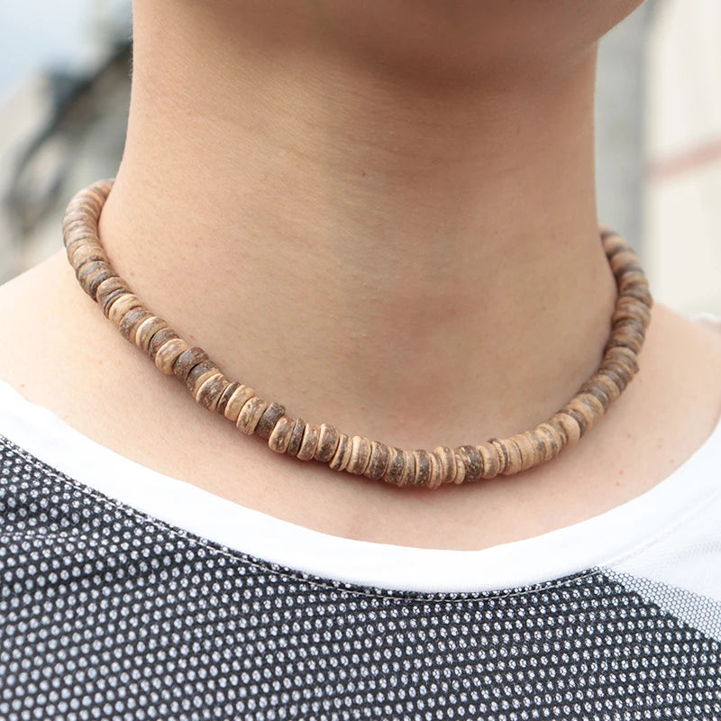 Collar de madera natural para hombre: gargantilla vintage y de meditación
