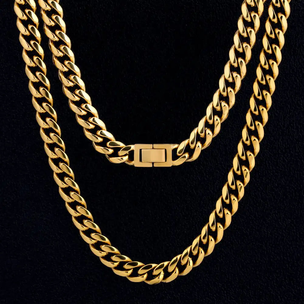 Cadena de eslabones cubanos Miami – Acero inoxidable chapado en oro de 18 quilates (8-12 mm)