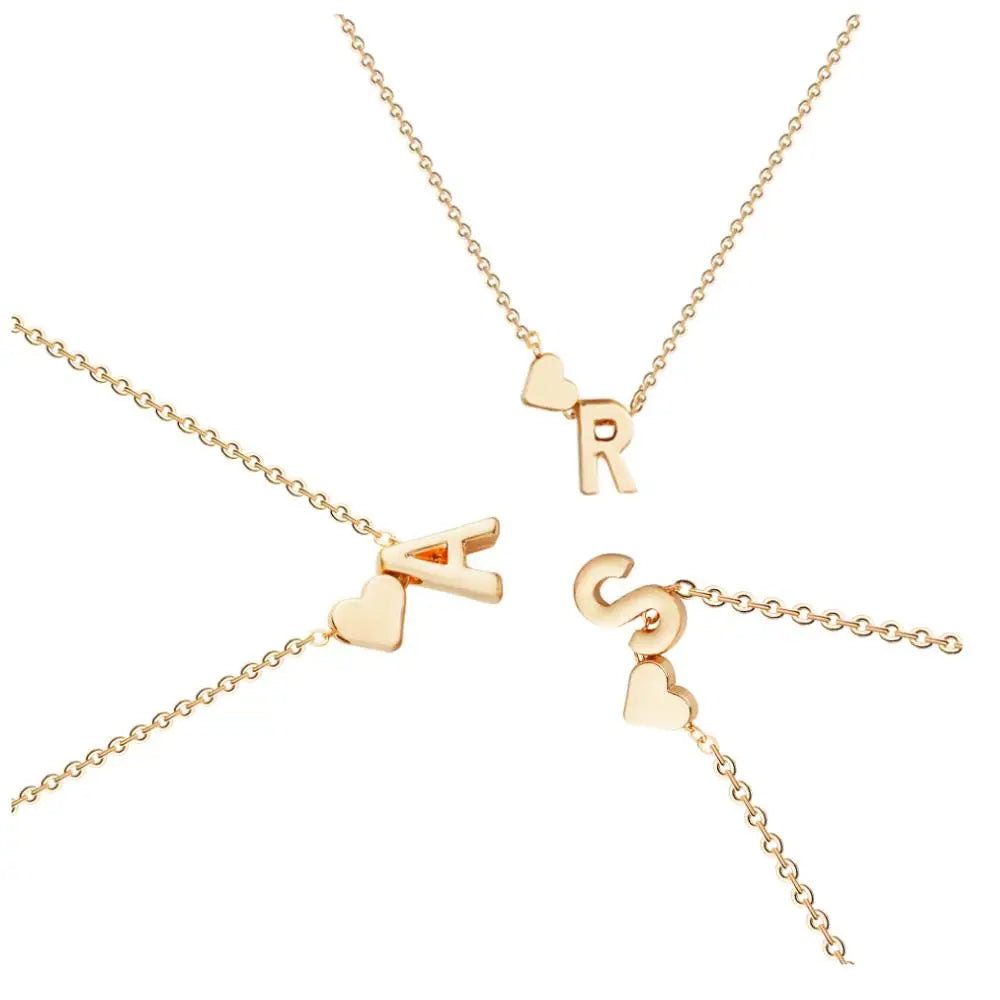Collar con colgante de corazón y letra del alfabeto, cadena de metal chapada con el nombre, regalo para mujeres y niñas.