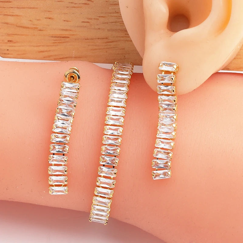Ensemble Collier et Boucles Zircon Choker Cubique Femme
