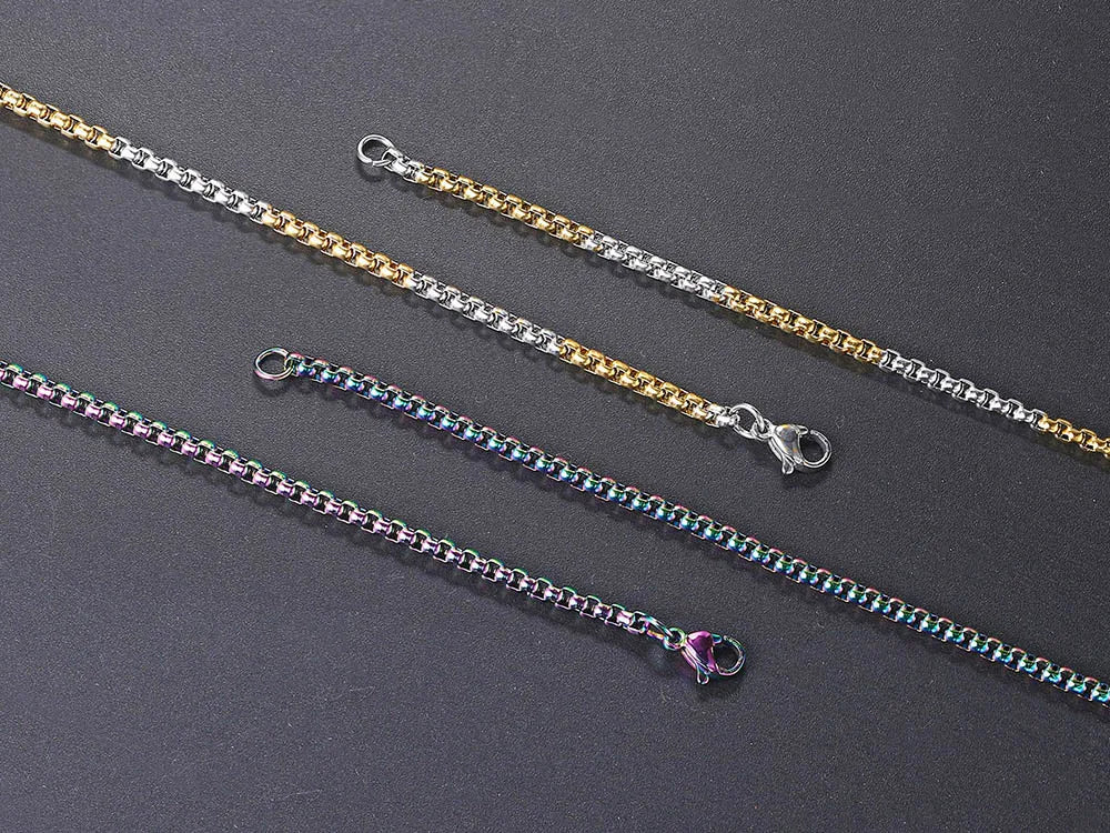 Cadena cuadrada de acero inoxidable estilo urbano unisex dorada y plateada