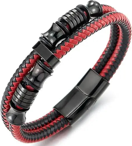 Bracelet Homme Double Cuir Tressé et Fermoir Magnétique – Style Sport & Urbain
