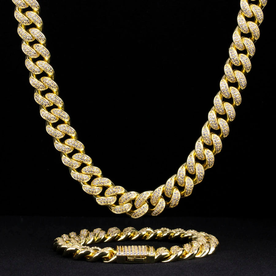 Set Cuban Link 12mm Héritage Chic – Chaîne et bracelet style iced out argenté pour homme