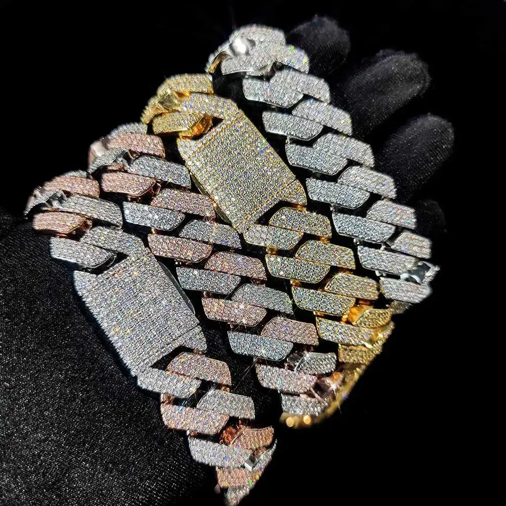 Hip Hop Jewelry 20mm Thick Cuban Link Chain Crystal Miami Gold Silver Two Color Iced Out CZ Cuban Chain Necklace Heritage Chic