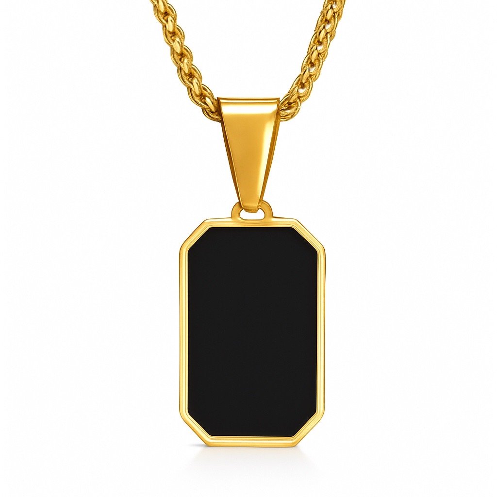 Collar con colgante cuadrado para hombre - Acero inoxidable resistente al agua, estilo minimalista