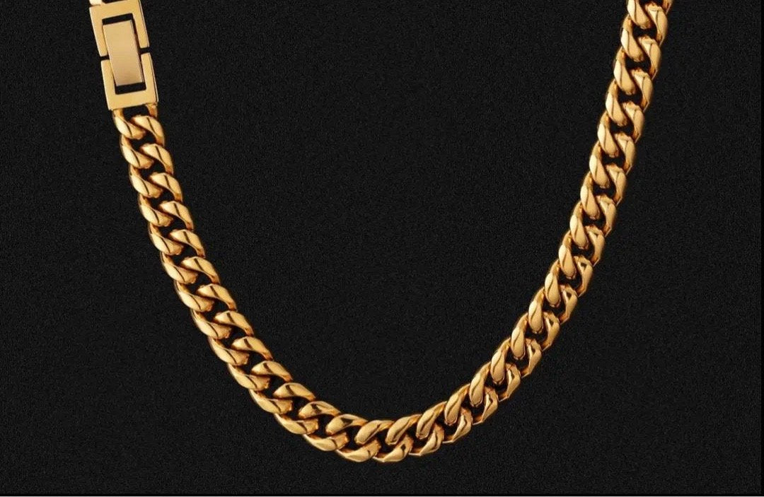Cadena de eslabones cubanos Miami – Acero inoxidable chapado en oro de 18 quilates (8-12 mm)