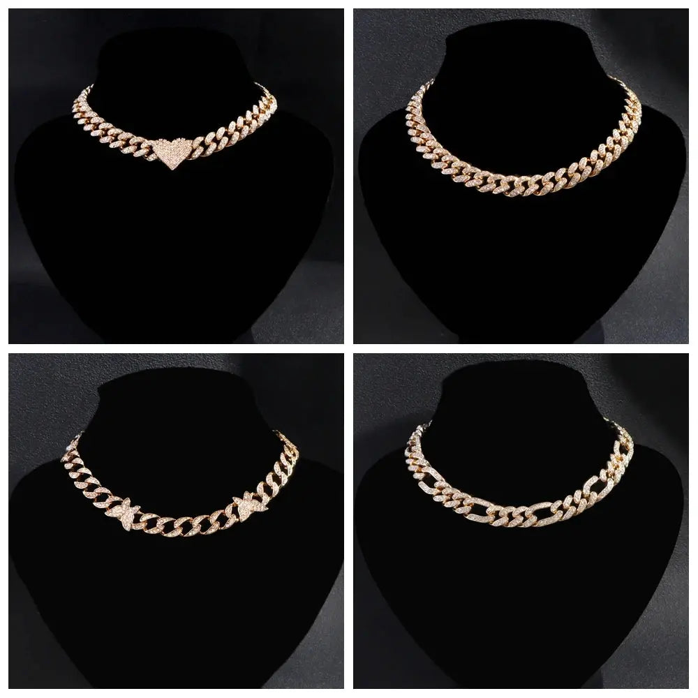 Collier cubain or femme avec strass scintillants