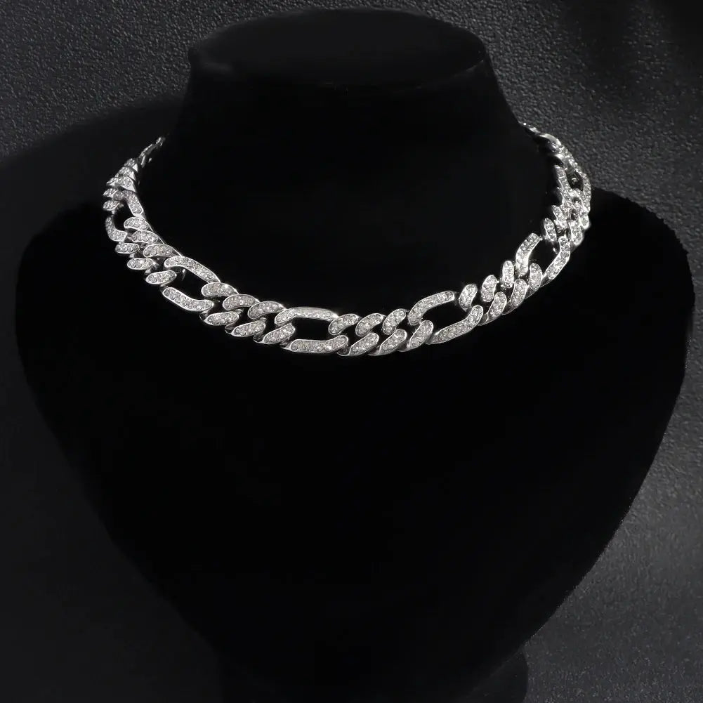 Collier cubain large femme avec pierres brillantes