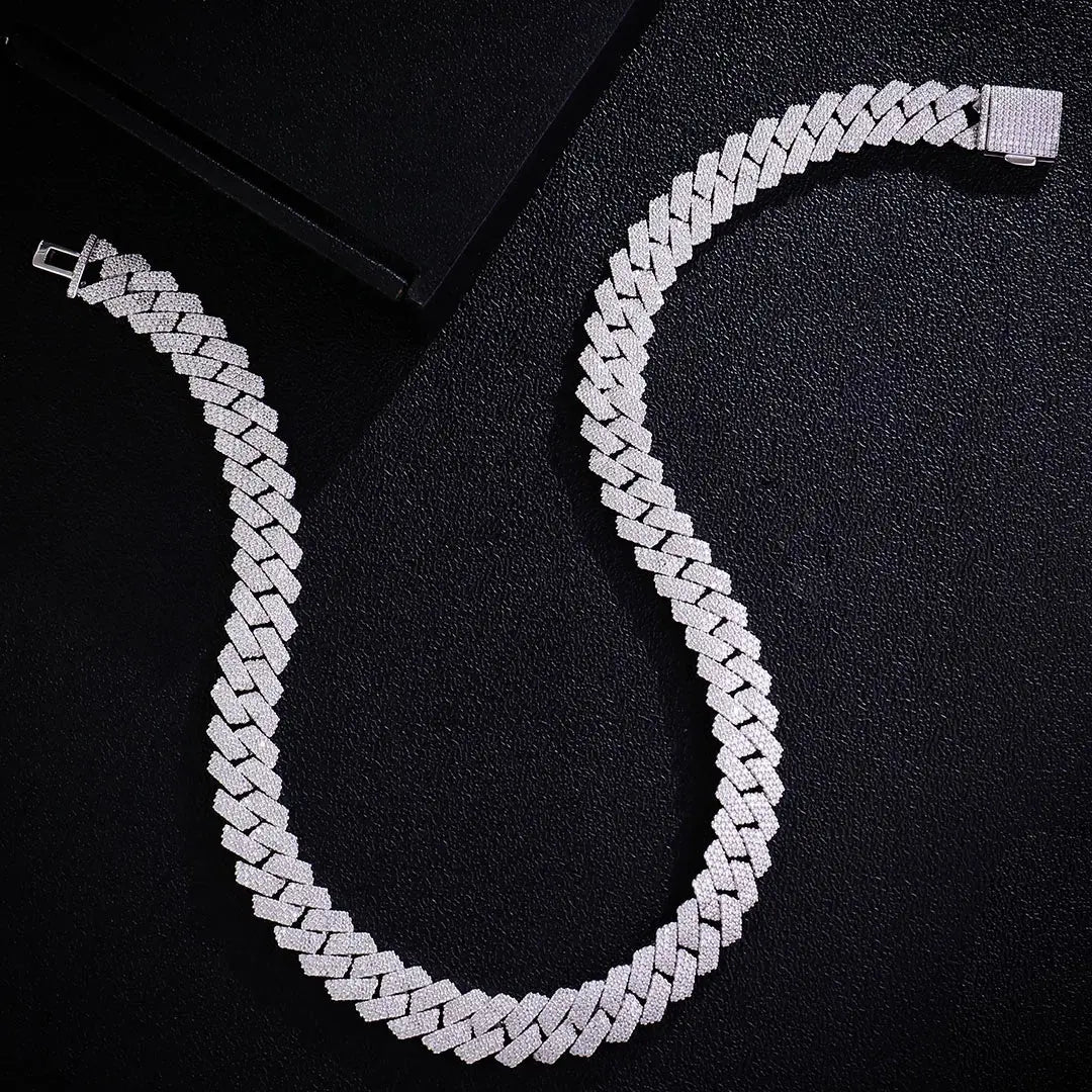 Provence Cuban Chain for Men Moissanite Luxury Link Chain S925 Silver Cuban Necklace for Women 15mm Hip Hop Miami Chokers Heritage Chic