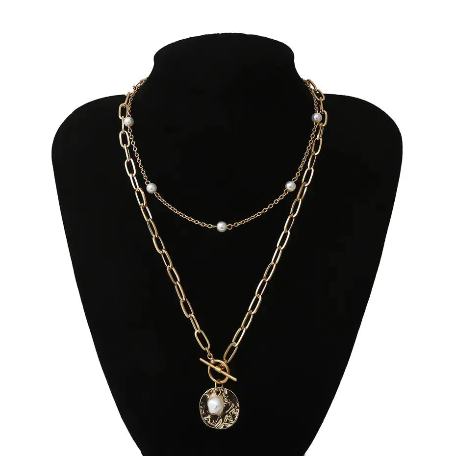 Collier Élégance Perle & Médaillon – Chaîne Argentée Ajustable-Collier-Héritage Chic -Gold-Heritage Chic